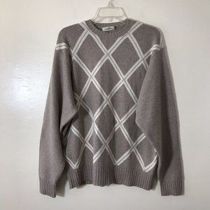 EUC Peter Millar 100% Cashmere Light Tan Argyle Soft Knit Large Sweater Crewneck